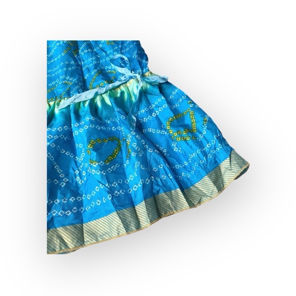 new Hale Bob ♕ Crinkled Silk Print Midi Skirt ♕ Aqua Ombre ♕ Gold Print ♕ Medium - Picture 3 of 16
